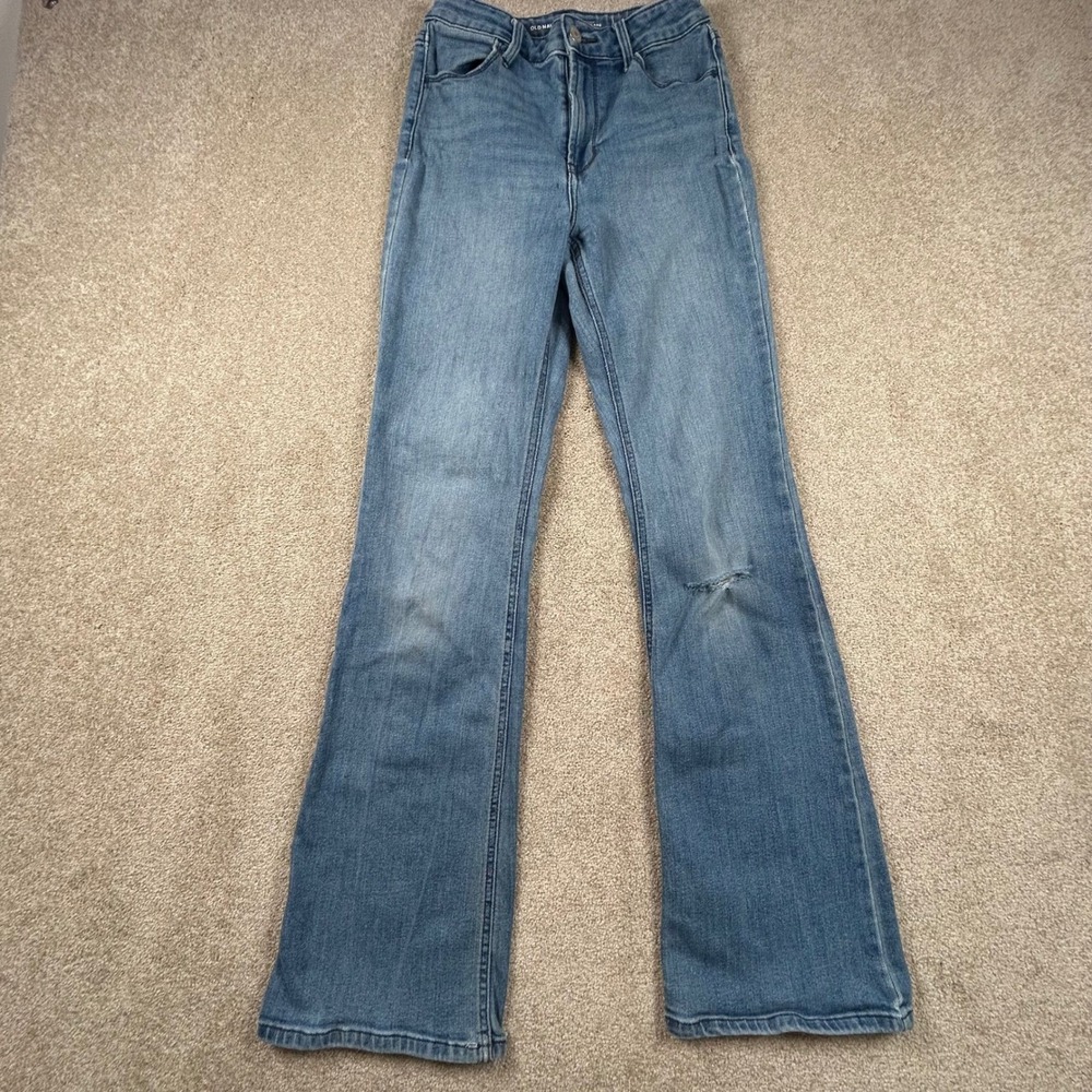 Old Navy High-Rise Wow Flare Jeans Womens 2 Medium Wash Distressed Blue Denim